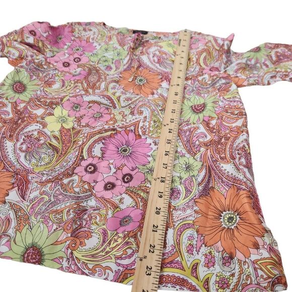 Talbots Pink Colorful Floral Retro Print Silk Blouse Top Small - Picture 9 of 9
